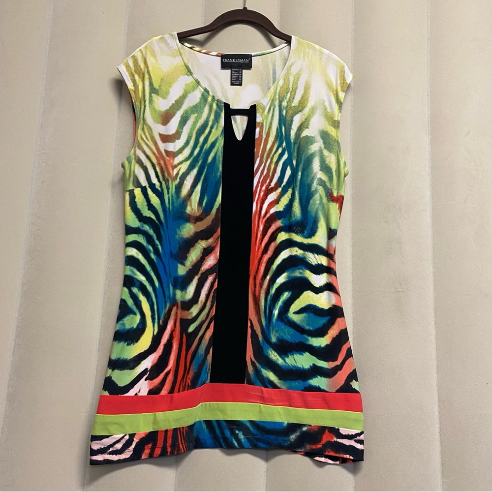 Vintage Frank Lyman Woman’s Tunic Top Size 12 Abstract Quiet Luxury Designer